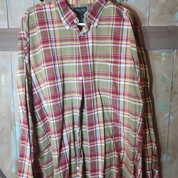 Fox Fore Other - Men's Casual Plaid Button Down Shirt - Red and Green
